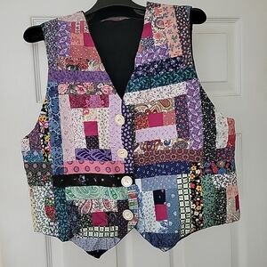 Patchwork Button Down Vest - Multicolor